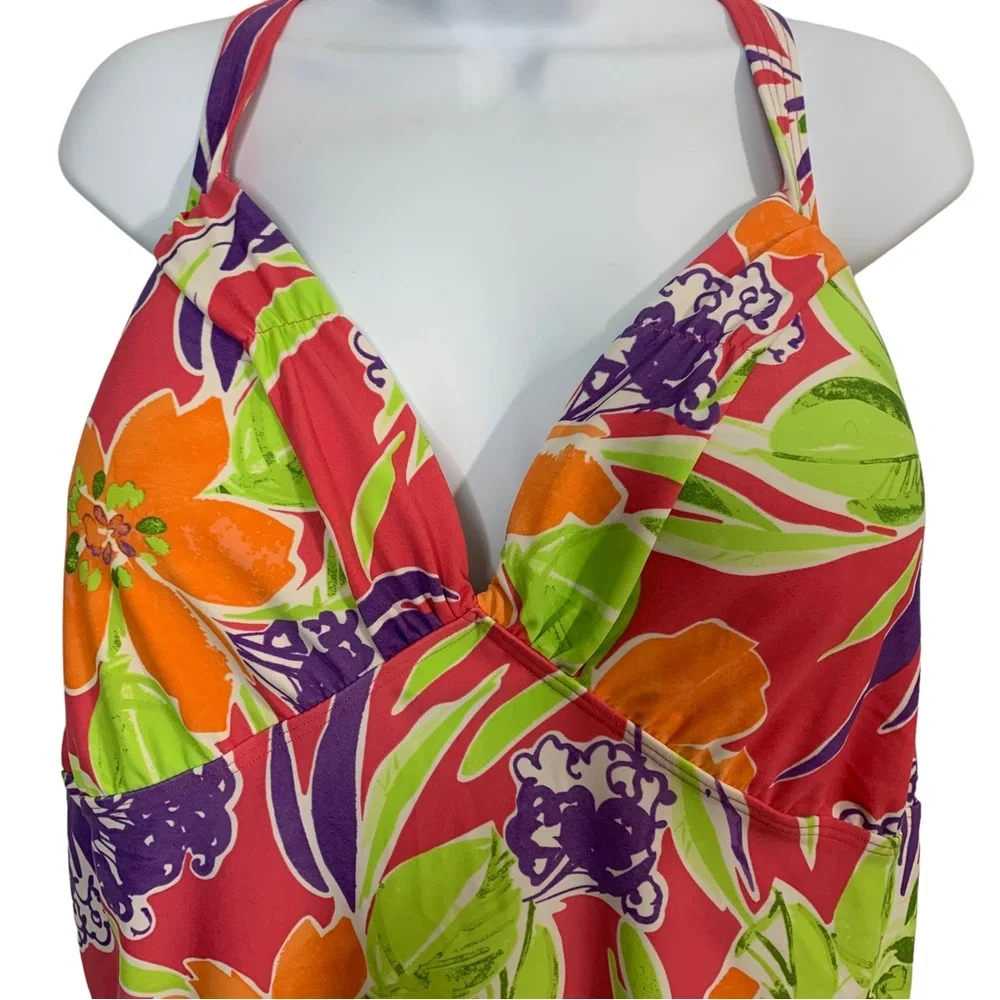 LANE BRYANT Neon Floral Swim Dress Sz 28